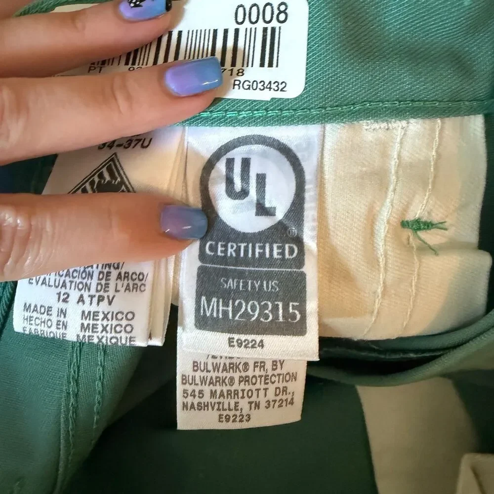 Bulwark RG03230 FR CAT 2 Pants 34x32 Green ATPV 12 NFPA 2112 NWOT Welder Molton